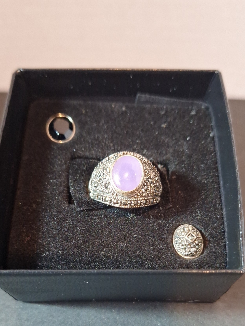 Gemstone Marcasite Dome Ring - With Magnetic Interchangeable Stones 3 In 1